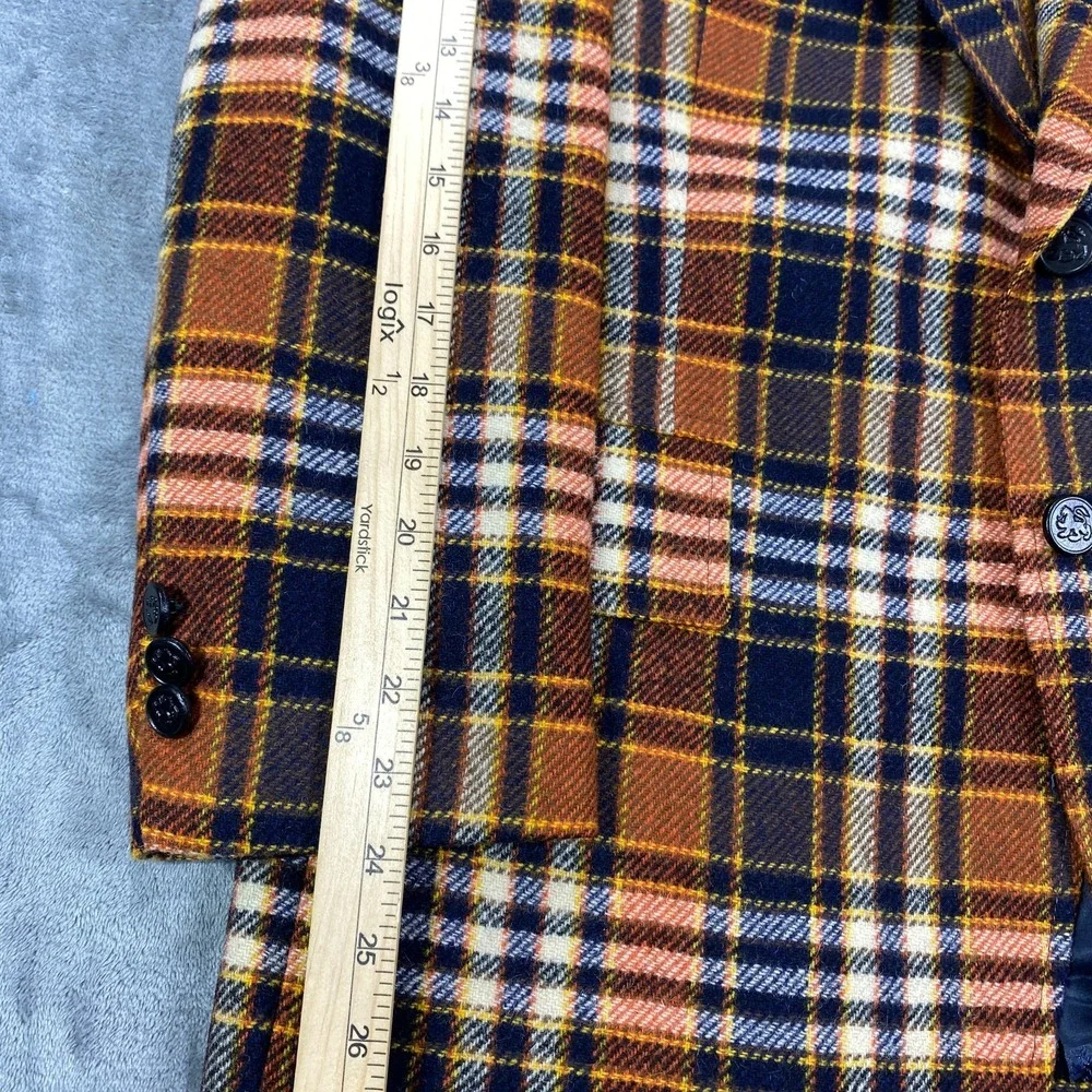 Vintage Austin Reed Blazer Sport Coat Jacket Mens 42L Orange Blue Plaid 60s 70s